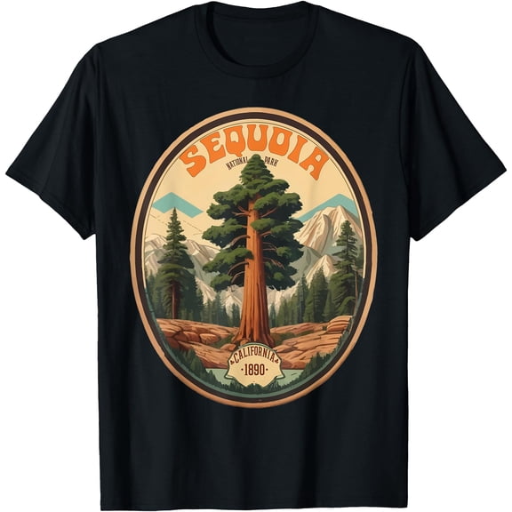 Sequoia National Park Tree Illustration Hiking Retro Badge Unisex T-Shirt for Men Women Kids Toddler