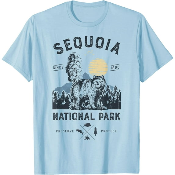 Sequoia National Park Vintage California Bear Gifts Unisex T-Shirt for Men Women Kids Toddler,Light Blue Color,Size 2T