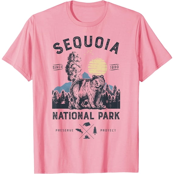 Sequoia National Park Vintage California Bear Gifts Unisex T-Shirt for Men Women Kids Toddler,Light Pink Color,Size XL
