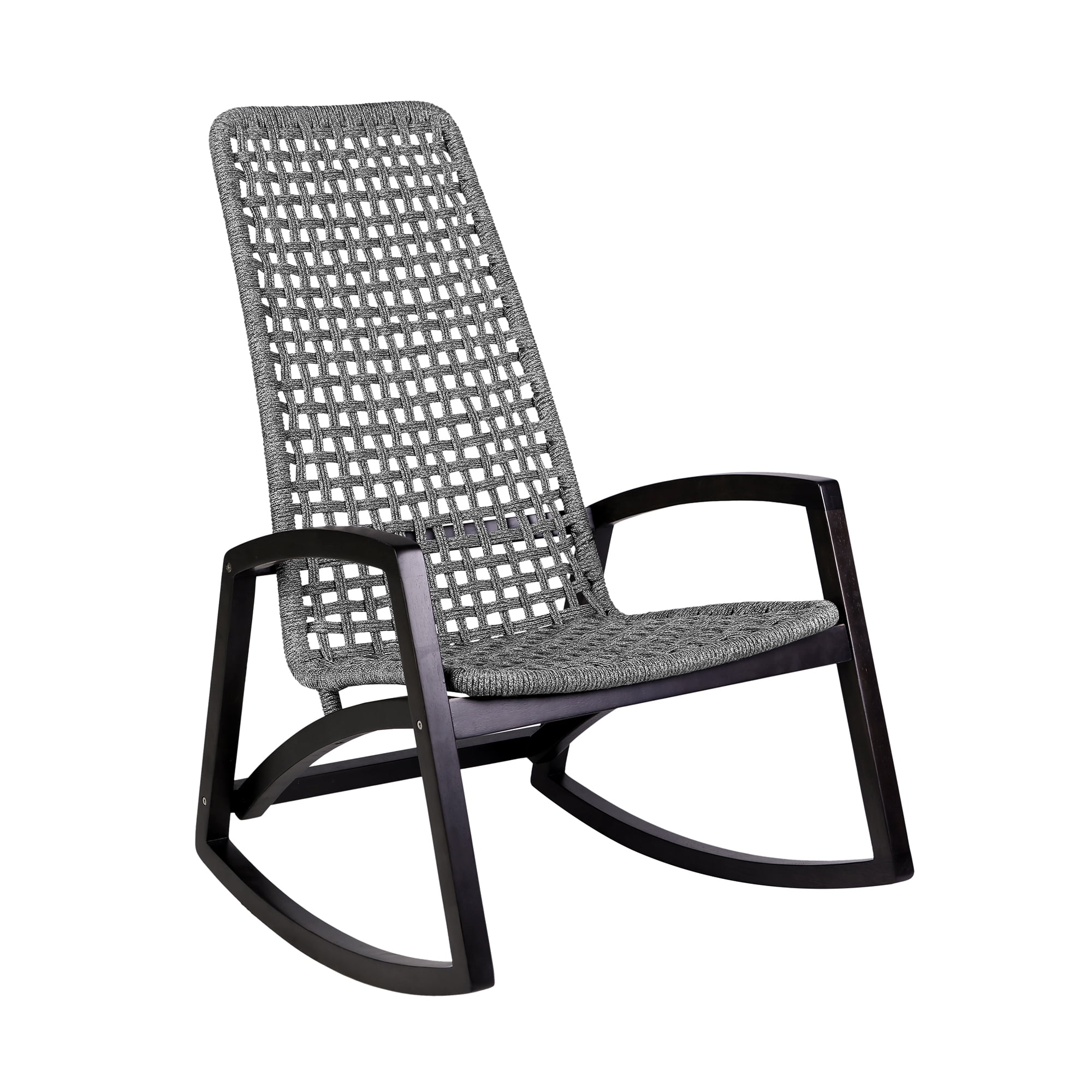 Gray Eucalyptus Wood and Rope Outdoor Rocking Chair