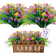 Sequpr 12 Pcs Artificial Flowers for Outdoor Plastic Fake Flowers for Garden Height 13“