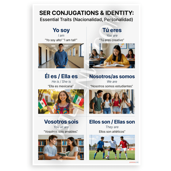 Ser Conjugations Identity Essential Traits Spanish Educational 12x18 US Made Poster