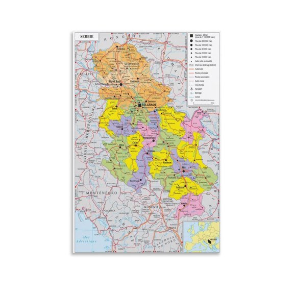 Ser-bia Map Posters Picture Print Canvas Poster Wall Paint Art Posters Decor Modern Home Artworks Gift 08x12inch(20x30cm)