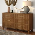 thumbnail image 1 of Sera Fluted 6 Drawer Dresser with Brass Handle, Pecan, 1 of 8