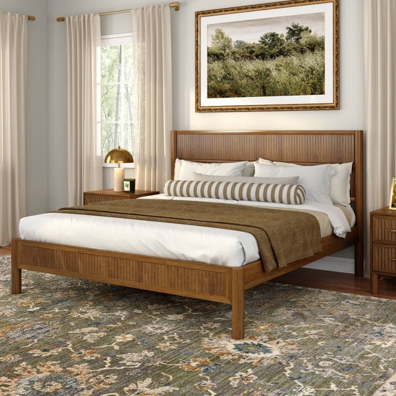 Sera Fluted King Bed, Pecan