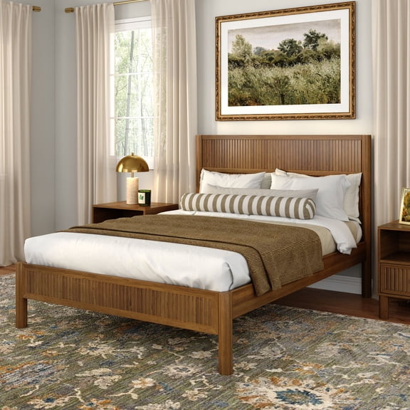 Sera Fluted Queen Bed, Pecan