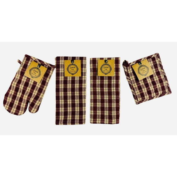 Serafina Home 2-Piece Red and Beige Checkered Kitchen Linen Sets