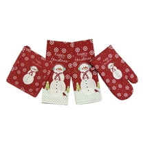 Serafina Home Holiday Christmas Kitchen Potholders and Bath Dish Hand Towels Set: Happy Christmas Snowman 4 Pc Design, Red White, 100% Cotton for Baking Cooking Hands, Dishes or Home Decor