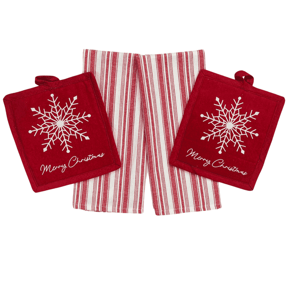 Serafina Home 5-Piece Farmhouse Christmas Kitchen Linen Set: Red and White Cotton Towels with Christmas Stars