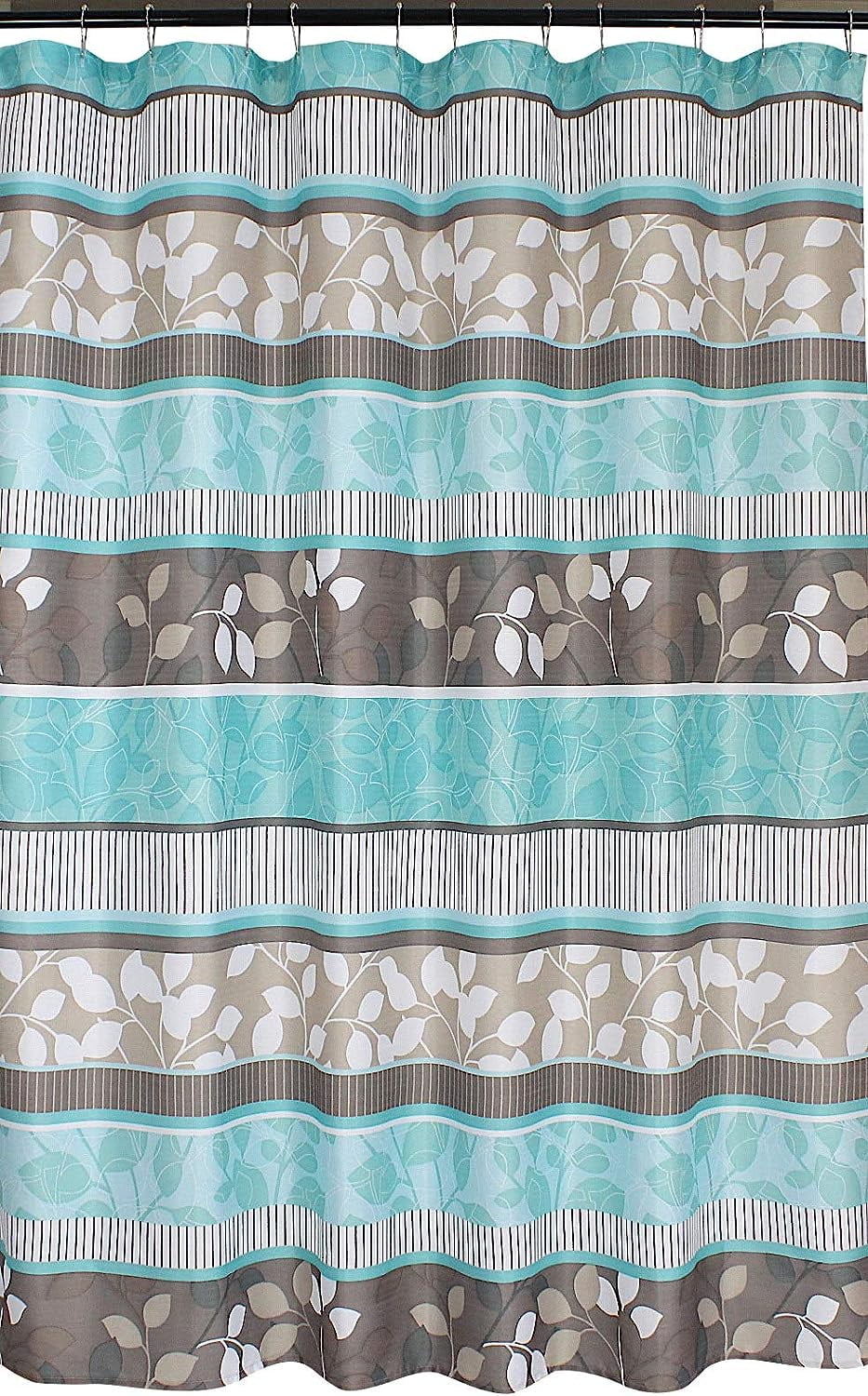 Aqua Blue and Beige Striped Fabric Shower Curtain 72" x 70"