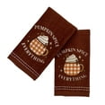 thumbnail image 1 of Serafina Home Autumn Fall Bath Fingertip Towels Bathroom Decor Farmhouse Harvest: Rust Dark Orange 100% Cotton Embroidered Pumpkin Spice Everything with Stitched Border, 12" x 18", 2 Pc Set, 1 of 9