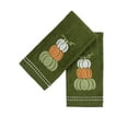 thumbnail image 1 of Serafina Home Autumn Fall Bath Fingertip Towels, Forest Olive Dark Green, 100% Cotton, Embroidered Stacked Pumpkin Design, 2 Piece Set, 12" x 18", 1 of 7