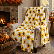 Serafina Home Autumn Serafina Home Fall Fleece Throw Blanket Beautiful Soft Yellow Brown White Sunflowers on a Dotted Background, Dimensions 50" x 60"