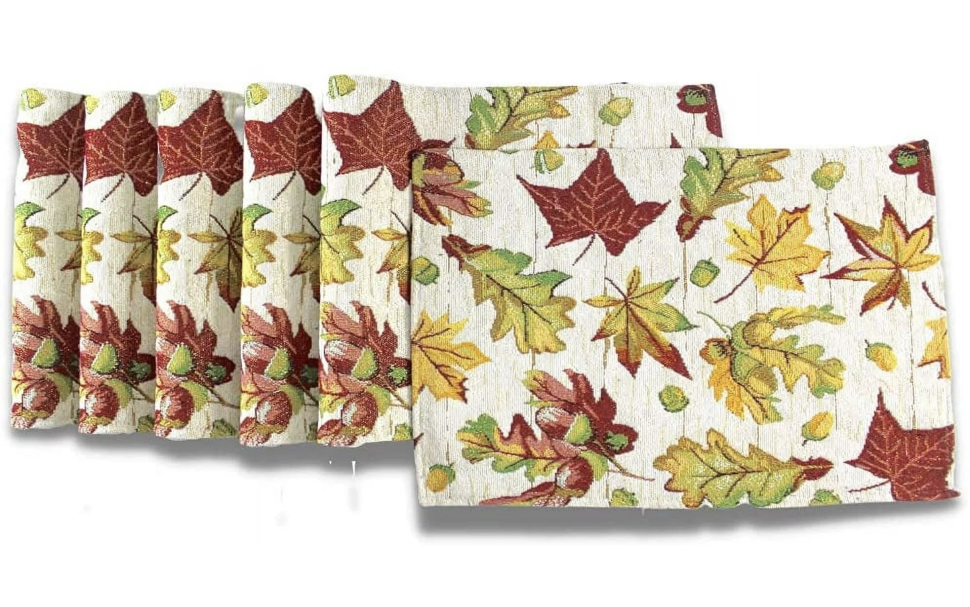 Autumn Leaf Tapestry Weave Fabric Placemats Set of 6