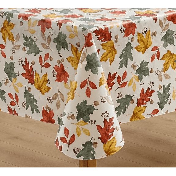 Serafina Home Autumn Thanksgiving Fall Leaves Vinyl Flannel Backed Tablecloth - Rustic Farm Vinyl Tablecloth with Flannel Backing Reusable (Fall Leaves, 60 x 90)