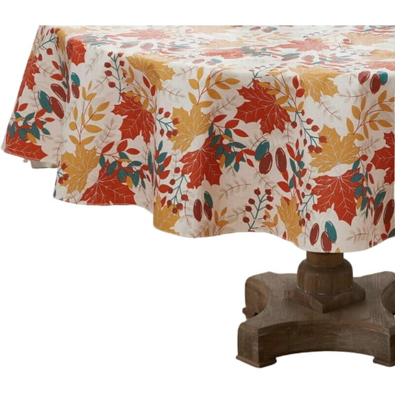 Serafina Home Autumn Thanksgiving Fall Maple Leaves Vinyl Flannel Backed Tablecloth - Rustic Farm Vinyl Tablecloth with Flannel Backing Reusable 70"