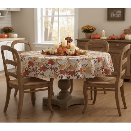 Serafina Home Autumn Thanksgiving Fall Maple Leaves Vinyl Flannel Backed Tablecloth - Rustic Farm Vinyl Tablecloth with Flannel Backing Reusable 70"