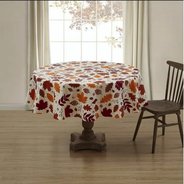 Serafina Home Autumn Thanksgiving Fall Vinyl Flannel Backed Tablecloth - Falling Leaves Vinyl Tablecloth with Flannel Backing Reusable 70"