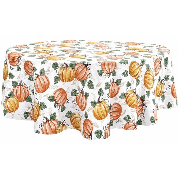 Serafina Home Autumn Thanksgiving Fall Vinyl Flannel Backed Tablecloth - Rustic Farm Vinyl Tablecloth with Flannel Backing Reusable (Pumpkin Toss, 70")