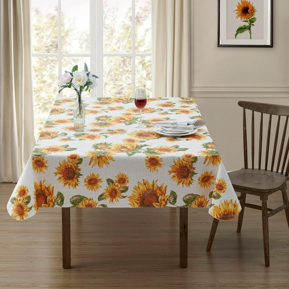 Serafina Home Autumn Thanksgiving Fall VinySerafina Home Autumn Thanksgiving Sunflower Fall Vinyl Flannel Backed Tablecloth - Rustic Farm Vinyl Tablecloth with Flannel Backing Reusable 52" x 70"