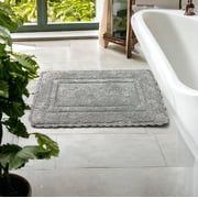 Serafina Home Bathroom Rug Set OF TWO, 100% Cotton, Tufted Design, Slip Resistant Backing, 17x24 and 20x32 Adamo dark grey