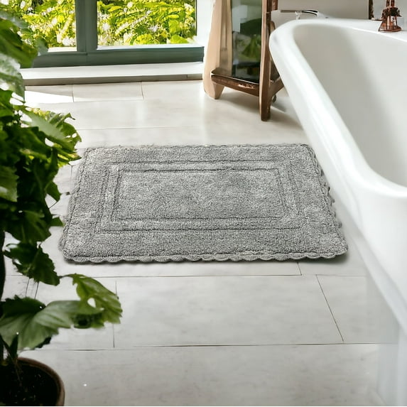 Serafina Home Bathroom Rug Set OF TWO, 100% Cotton, Tufted Design, Slip Resistant Backing, 17x24 and 20x32 (Adamo dark grey)