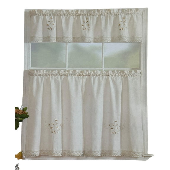 Serafina Home Beige Floral Kitchen Tier Set Includes Two Floral Tiers And One Valance