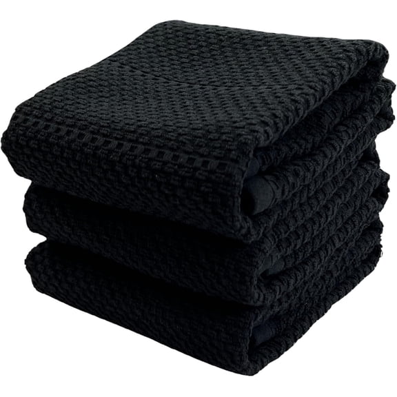 Serafina Home Black Textured Kitchen Dish Towels 100% Cotton Cloth Soft Cleaning Drying Absorbent Terry Loop: Set of 3 Multipurpose for Everyday Use