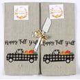 thumbnail image 1 of Serafina Home Black White Checkered Country Fun Kitchen Dish Towels: Vintage Truck with Pumpkins on Linen Taupe Background, Happy Fall Y'All, 1 of 4