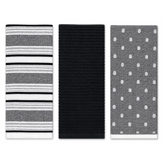 Serafina Home Black And White Kitchen Hand Dish Towels: Oversized 28" x 16", 100% Cotton Cloth Soft Cleaning Drying Absorbent Assorted Design, Set of 3 Multipurpose for Everyday Use