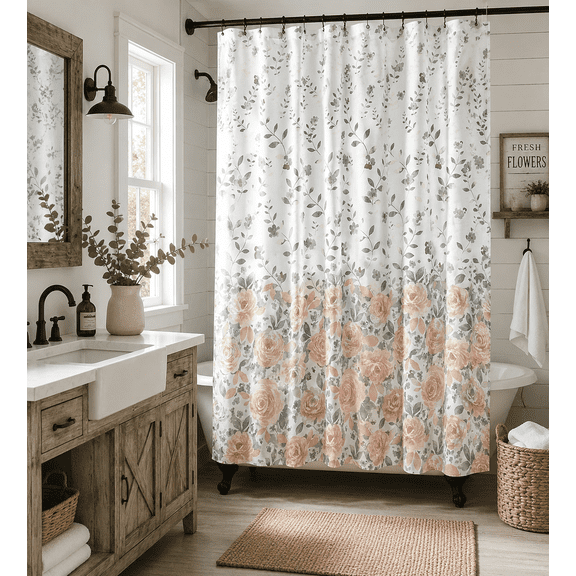 Serafina Home Blooming Roses Shower Curtain: Watercolor Floral Design 70" x 72"