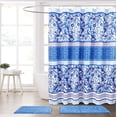thumbnail image 1 of Serafina Home Blue Purple Boho Fabric Shower Curtain: Floral Damask with Geometric Border Design, 70" x 72" inch (Queensland), 1 of 6