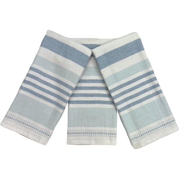 Serafina Home Blue And White Striped Kitchen Hand Dish Towels: Oversized 28" x 18", 100% Cotton Cloth Soft Cleaning Drying Absorbent Striped Design, Set of 3 Multipurpose for Everyday Use
