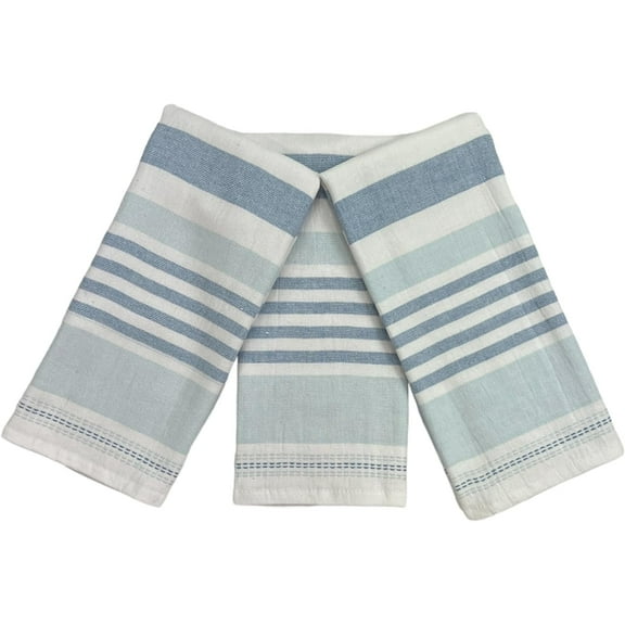 Serafina Home Blue And White Striped Kitchen Hand Dish Towels: Oversized 28" x 18", 100% Cotton Cloth Soft Cleaning Drying Absorbent Striped Design, Set of 3 Multipurpose for Everyday Use