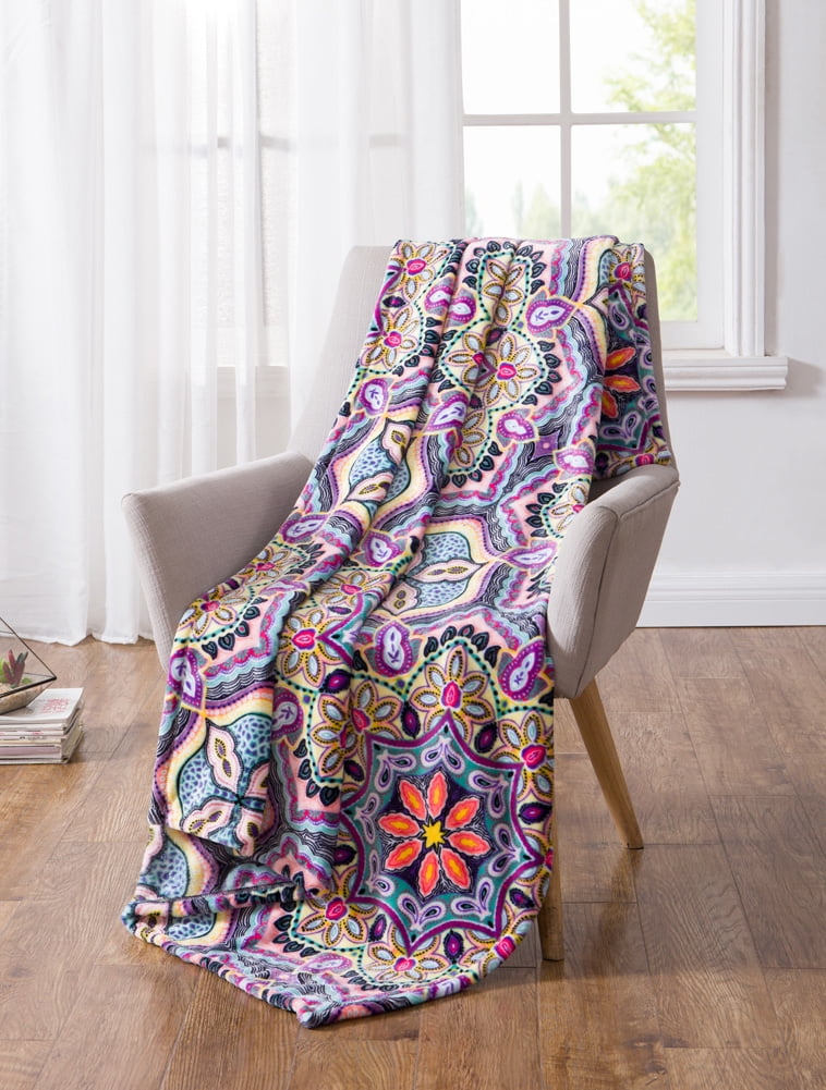 Boho Purple and Teal Mandala Fleece Throw Blanket