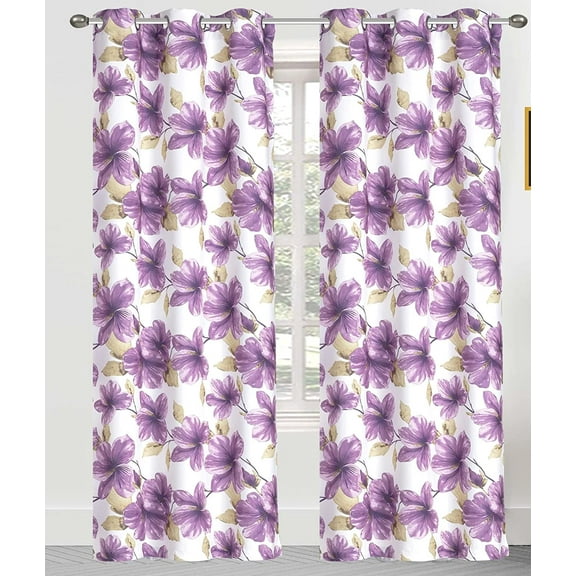 Serafina Home Botanical Blackout Floral Curtains 38 x 84 Inches, 2 Panels - Purple Polyester Room Darkening Curtains