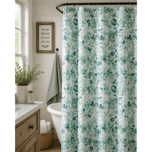 Serafina Home Hotel Quality Fabric Bathroom Shower Curtain: Lush Nature Leaf - Sage Green Grey Teal (Lush Nature, 72 x 70 inches)