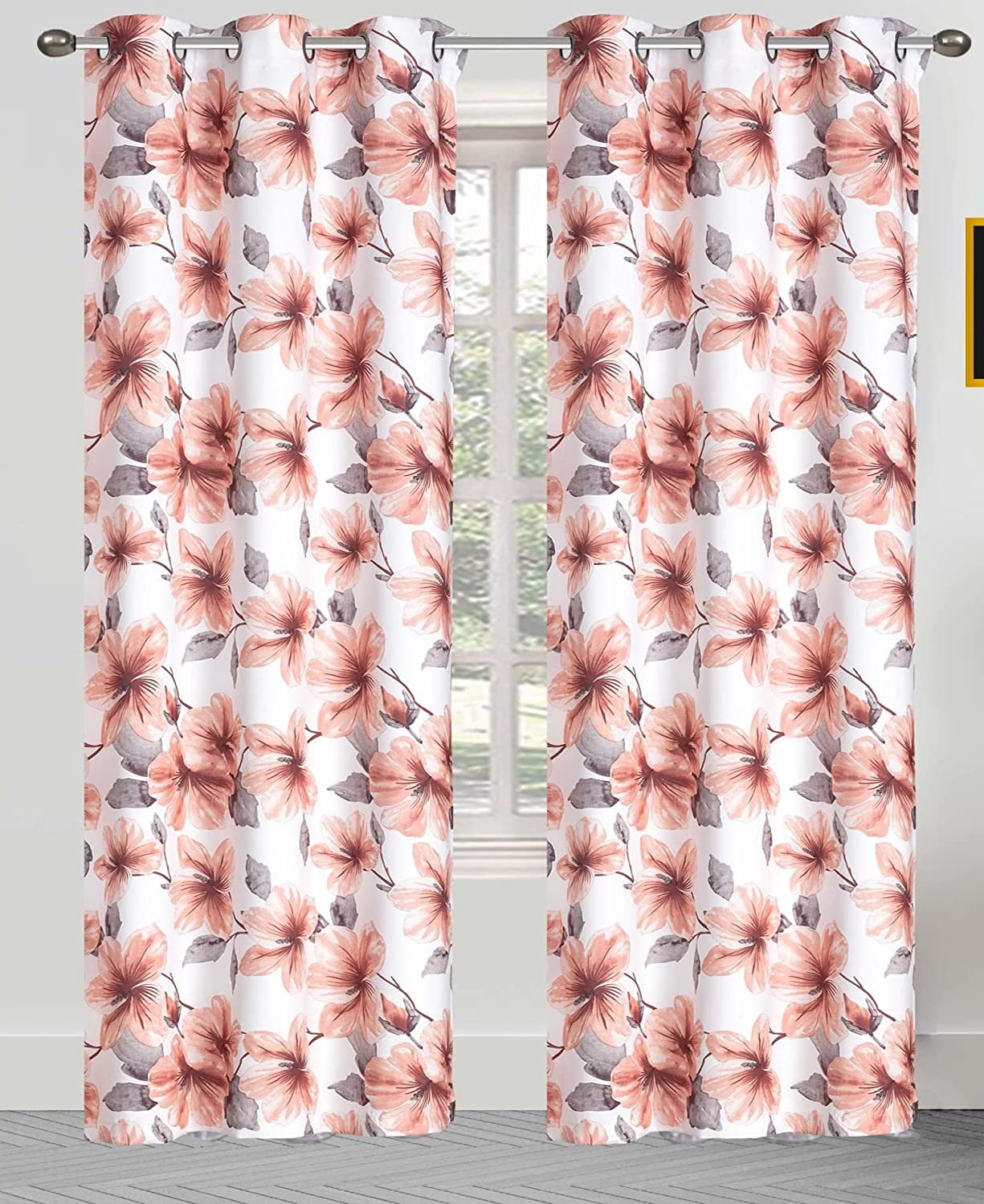 Serafina Home Botanical Pink/Blush Floral Blackout Curtains 84 Inches Long: Room Darkening Light Blocking Noise Cancelling Blocking Polyester with Grommets for Living Room, Bedroom, Dining Room