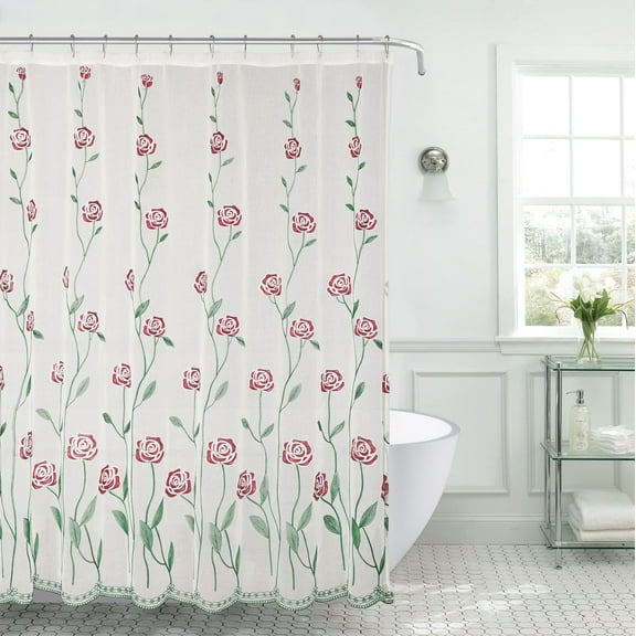 Serafina Home Burgundy Rose Flower Shower Curtain For The Bathroom
