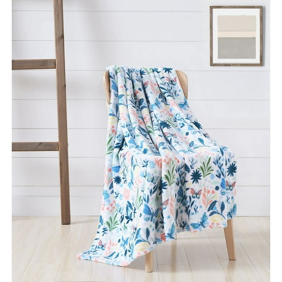 Serafina Home Butterfly Throw Blankets: Vivid Butterflies Flowers Plants Soft Plush Accent for Sofa Couch Chair Bed Dorm or Travel