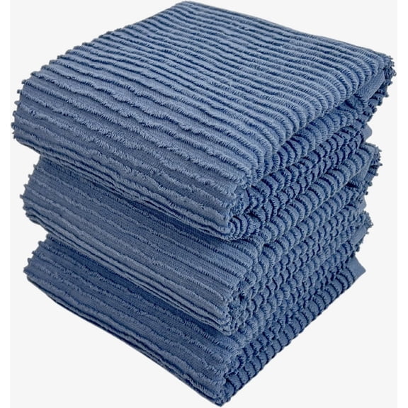 Serafina Home Chambray Light Sky Blue Kitchen Hand Dish Towels: Oversized 28" x 18", 100% Cotton Cloth Soft Cleaning Drying Absorbent Ribbed Design, Set of 3 Multipurpose for Everyday Use