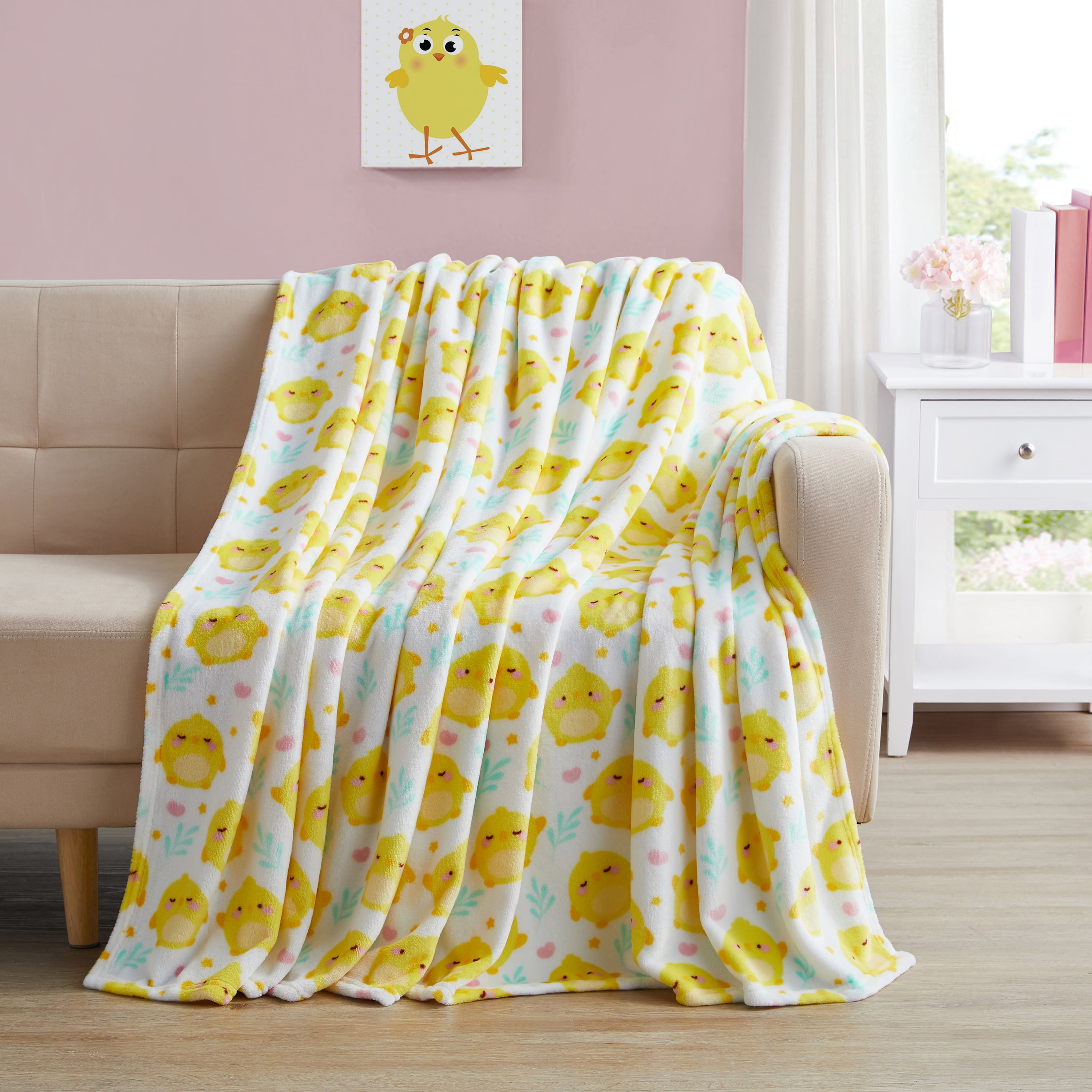 Yellow and White Velvet Fleece Kids Throw Blanket