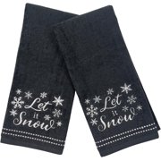 Serafina Home Christmas Bathroom Hand Towels   Set of 2 Dark Gray 100% Cotton Embroidered  Let It Snow  Snowflakes Design   16  x 25  Decorative Bath & Kitchen Towels
