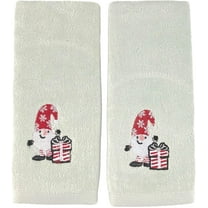 Serafina Home Winter Christmas Holiday Gnome Bath Hand FingertipTowel Set: Embroidered Light Grey Grey Towels with Present Gift, 100% Cotton, Set of 2