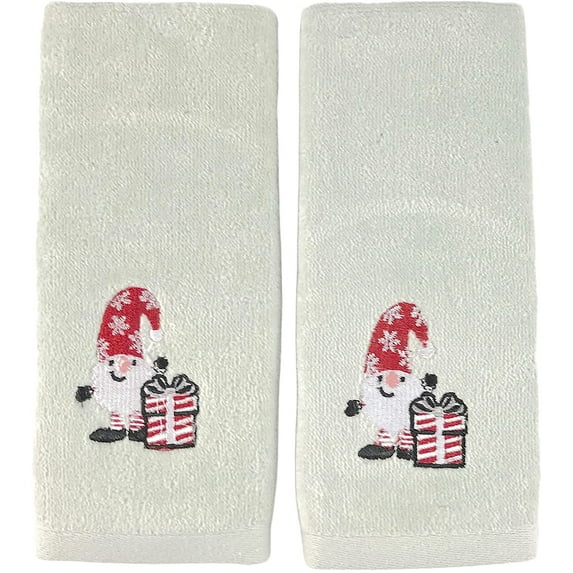 Serafina Home Winter Christmas Holiday Gnome Bath Hand FingertipTowel Set: Embroidered Light Grey Grey Towels with Present Gift, 100% Cotton, Set of 2