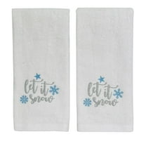 Serafina Home Christmas Guest Hand Towels: Beige Plush Terry Cotton Embroidered Blue Snowflake on White