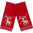 thumbnail image 1 of Serafina Home Christmas Hand Towels for Bath– Set of 2 Red Plush 100% Cotton Embroidered Gold Reindeer & White Snowflakes Design – 25 x 16” Decorative Bath & Kitchen Towels, 1 of 9