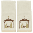 thumbnail image 1 of Serafina Home Christmas Hand Towels for Bathroom– Set of 2 Cream White 100% Cotton Embroidered Manger Nativity Scene Design – 25 x 16” Decorative Bath & Kitchen Towels, 1 of 6