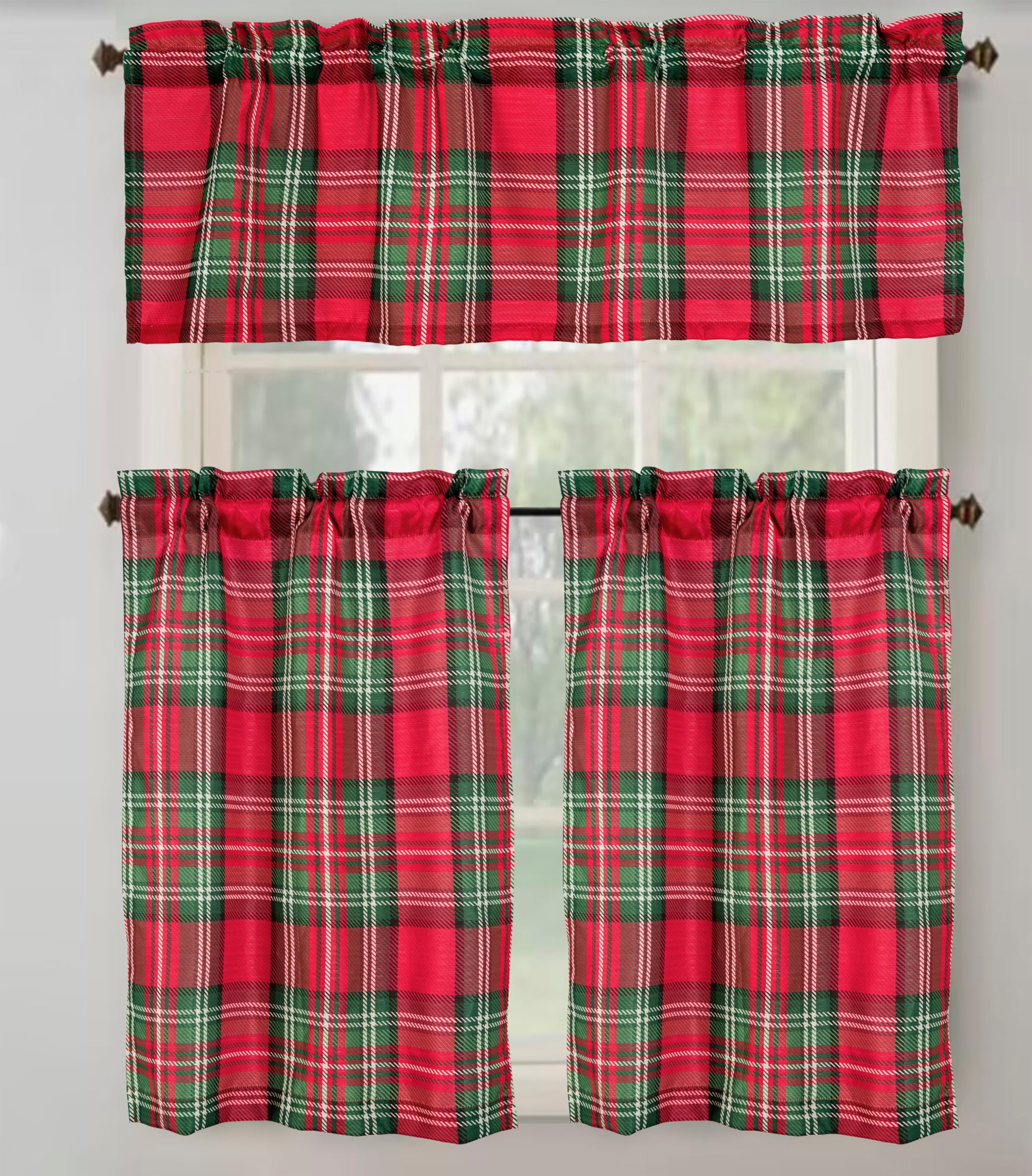 Serafina Home Christmas Holiday Kitchen Curtains Red Green White