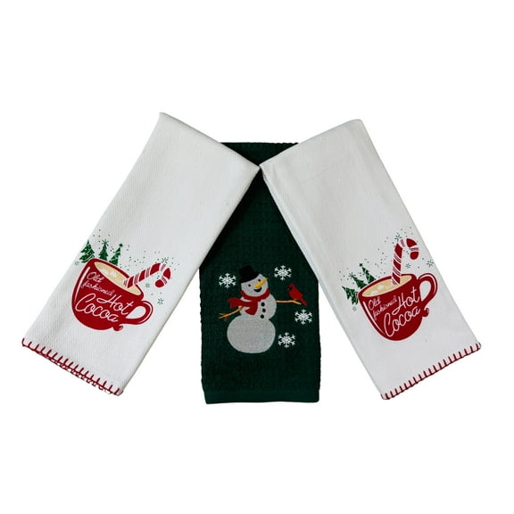 Serafina Home Christmas Holiday Kitchen Towels: 100% Cotton Dish Towels Hot Cocoa, Snowman